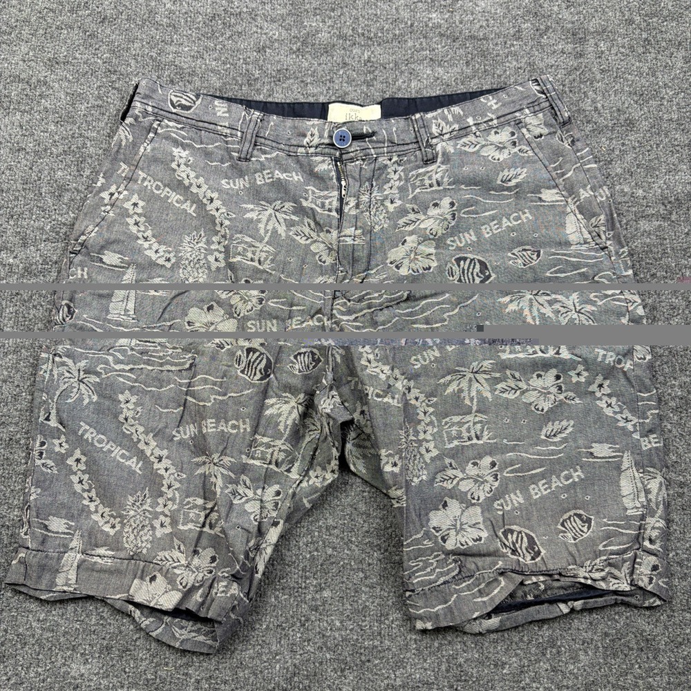 Ikka Mens Adult XL / 34 Waist Gray Sun Beach All Over Shorts Japan!